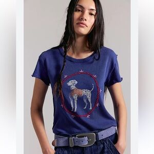 Free people fur friends Dalmatian dog graphic tee short sleeve top NWT